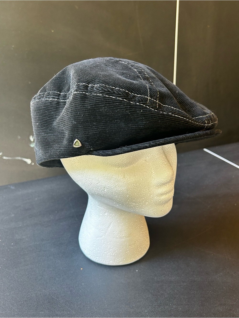 Vintage hat women Liz Claiborne Black Corduroy Flat Cap with Contrast Stitching